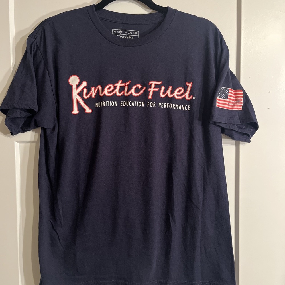 Comfy Kinetic Fuel Nutrition Navy Tshirt Mens Size Medium USA Flag Graphic